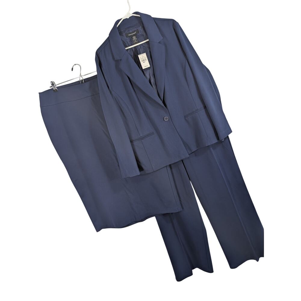 NWT! ASHLEY STEWART! NAVY BLUE STRETCH PONTE 3 PC PANTS/SKIRT/JACKET SUIT! SZ 20